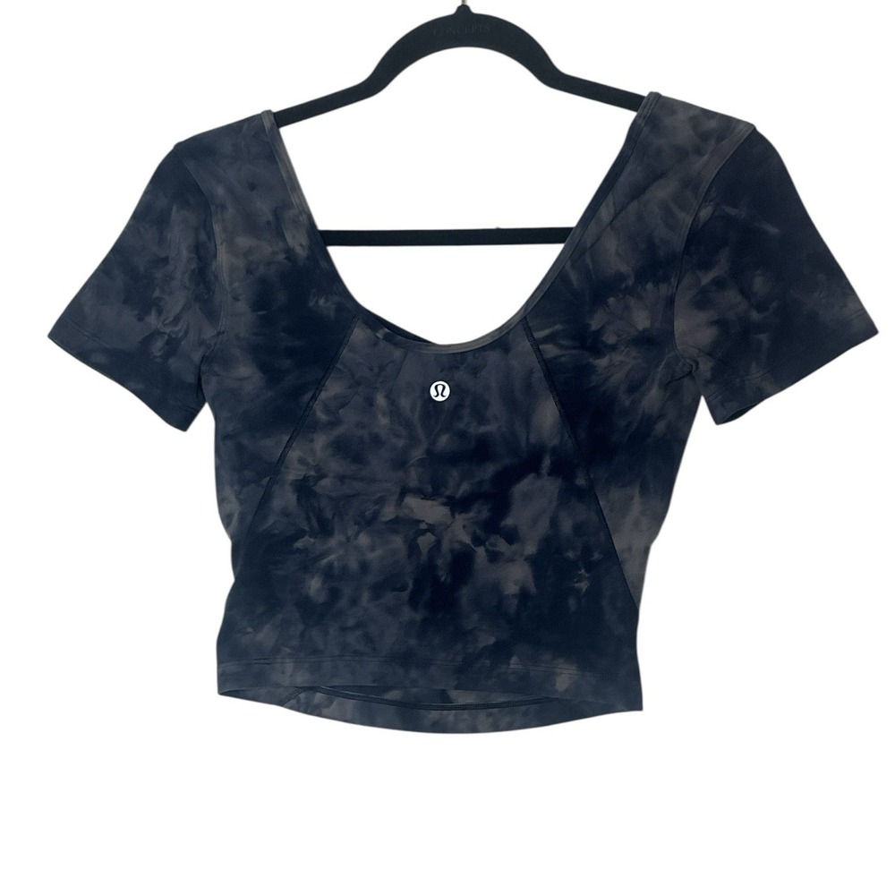 Lululemon Align Tee Nulu Women's Size 4 Diamond Dye Lunar Rock True Navy Cropped
